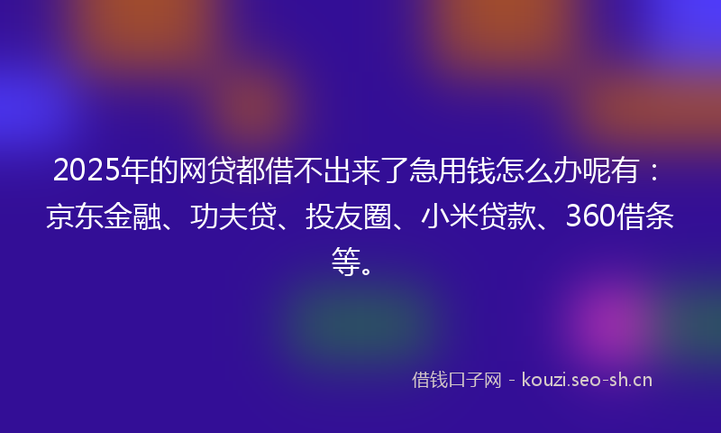 2025年的网贷都借不出来了急用钱怎么办呢有：京东金融、功夫贷、投友圈、小米贷款、360借条等。