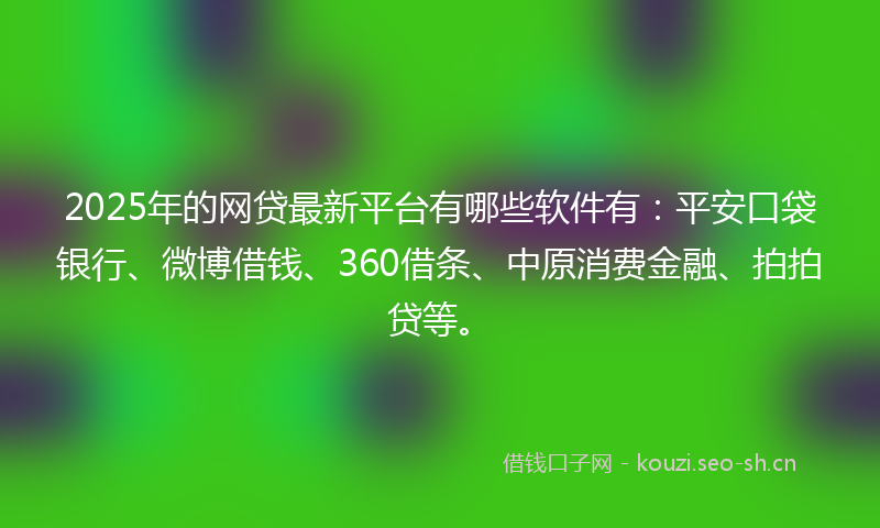 2025年的网贷最新平台有哪些软件有：平安口袋银行、微博借钱、360借条、中原消费金融、拍拍贷等。