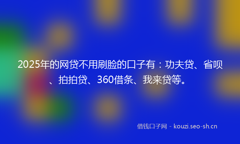 2025年的网贷不用刷脸的口子有：功夫贷、省呗、拍拍贷、360借条、我来贷等。