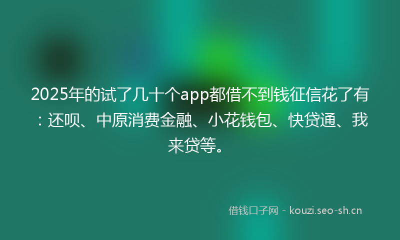 2025年的试了几十个app都借不到钱征信花了有：还呗、中原消费金融、小花钱包、快贷通、我来贷等。