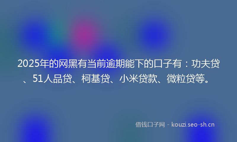 2025年的网黑有当前逾期能下的口子有：功夫贷、51人品贷、柯基贷、小米贷款、微粒贷等。