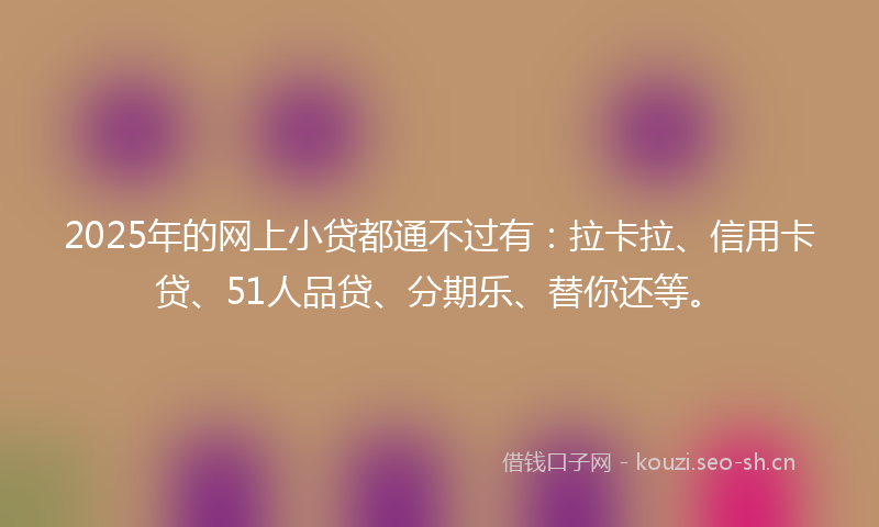 2025年的网上小贷都通不过有：拉卡拉、信用卡贷、51人品贷、分期乐、替你还等。
