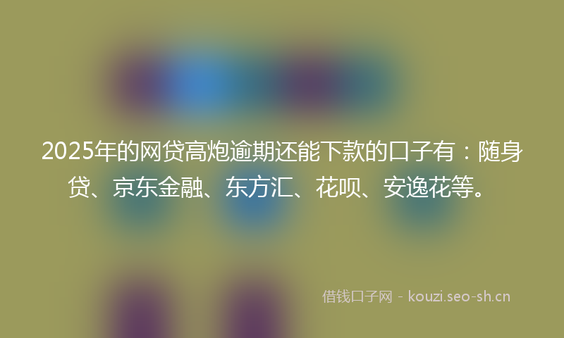2025年的网贷高炮逾期还能下款的口子有：随身贷、京东金融、东方汇、花呗、安逸花等。