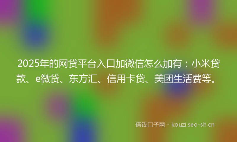 2025年的网贷平台入口加微信怎么加有：小米贷款、e微贷、东方汇、信用卡贷、美团生活费等。