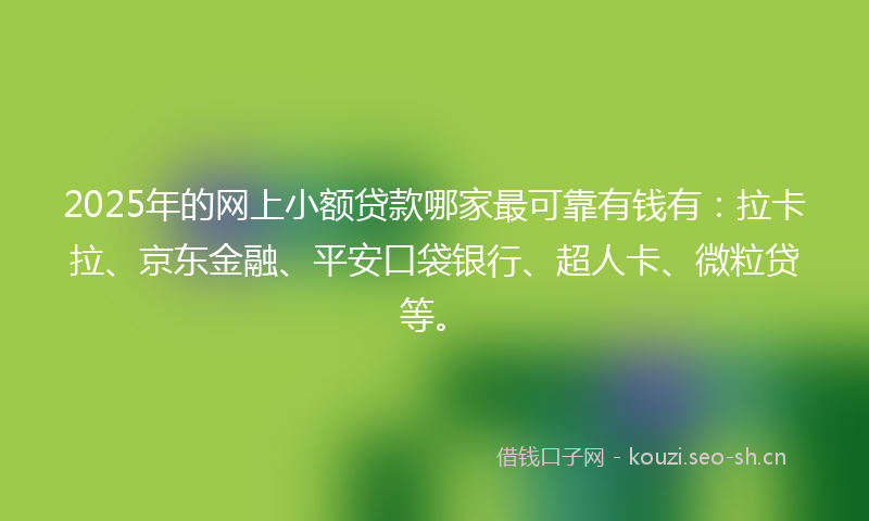 2025年的网上小额贷款哪家最可靠有钱有：拉卡拉、京东金融、平安口袋银行、超人卡、微粒贷等。
