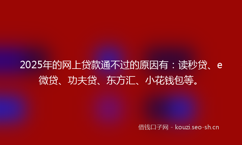 2025年的网上贷款通不过的原因有：读秒贷、e微贷、功夫贷、东方汇、小花钱包等。