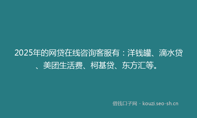 2025年的网贷在线咨询客服有：洋钱罐、滴水贷、美团生活费、柯基贷、东方汇等。