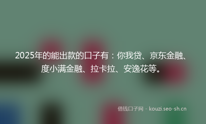 2025年的能出款的口子有：你我贷、京东金融、度小满金融、拉卡拉、安逸花等。