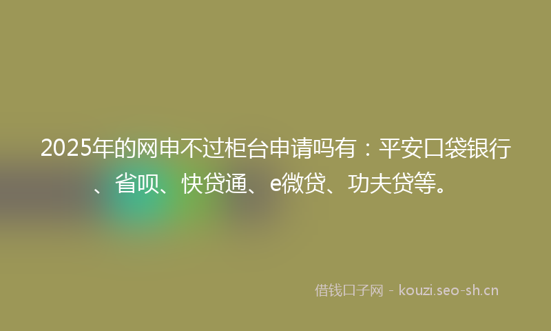 2025年的网申不过柜台申请吗有：平安口袋银行、省呗、快贷通、e微贷、功夫贷等。