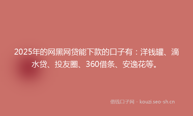 2025年的网黑网贷能下款的口子有：洋钱罐、滴水贷、投友圈、360借条、安逸花等。