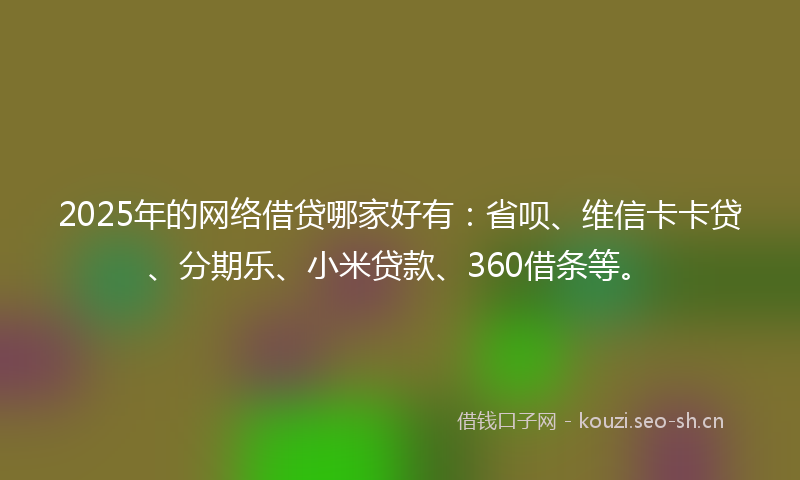 2025年的网络借贷哪家好有:省呗、维信卡卡贷、分期乐、小米贷款、360借条等。