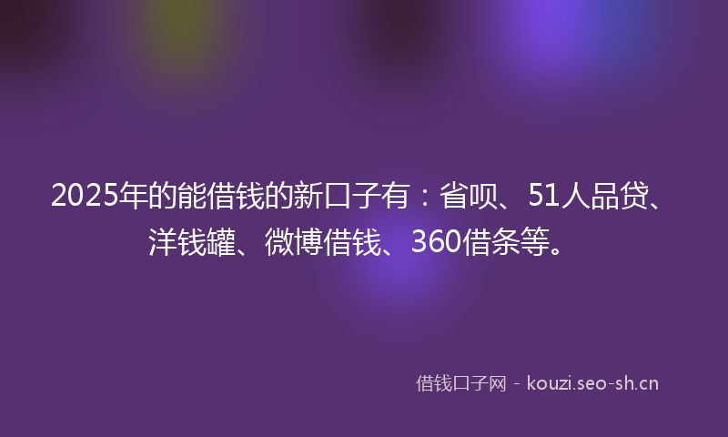 2025年的能借钱的新口子有：省呗、51人品贷、洋钱罐、微博借钱、360借条等。