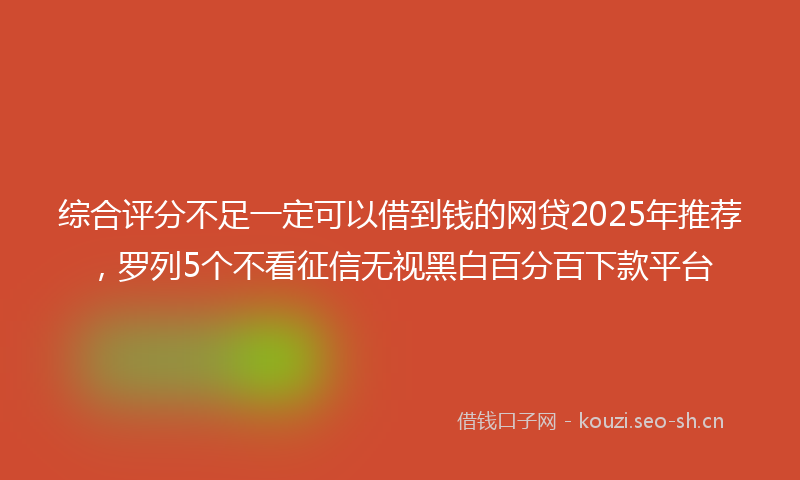 综合评分不足一定可以借到钱的网贷2025年推荐,罗列5个不看征信无视黑白百分百下款平台