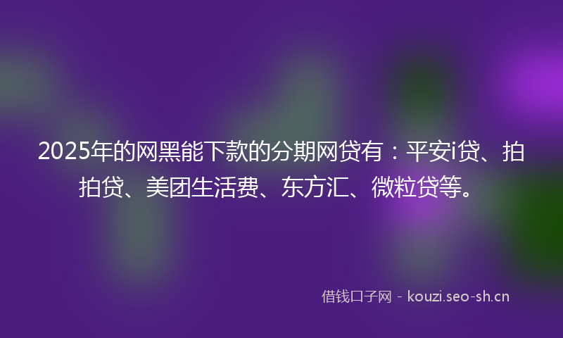 2025年的网黑能下款的分期网贷有：平安i贷、拍拍贷、美团生活费、东方汇、微粒贷等。