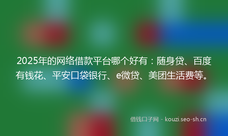 2025年的网络借款平台哪个好有：随身贷、百度有钱花、平安口袋银行、e微贷、美团生活费等。