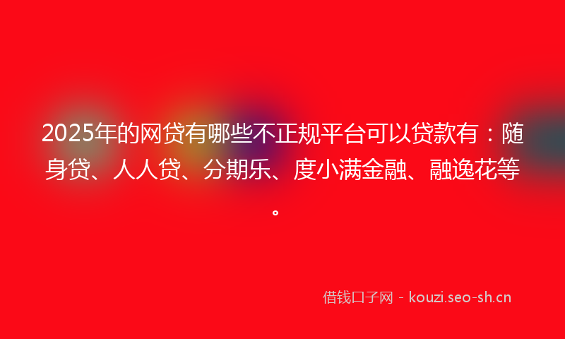 2025年的网贷有哪些不正规平台可以贷款有：随身贷、人人贷、分期乐、度小满金融、融逸花等。