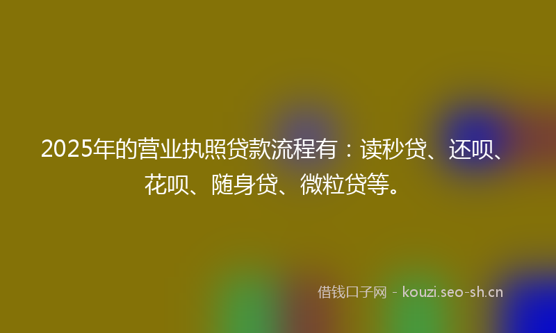 2025年的营业执照贷款流程有：读秒贷、还呗、花呗、随身贷、微粒贷等。