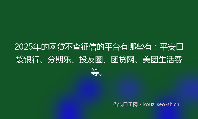 2025年的网贷不查征信的平台有哪些有：平安口袋银行、分期乐、投友圈、团贷网、美团生活费等。
