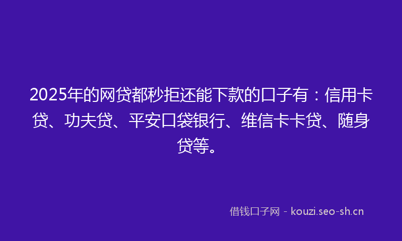 2025年的网贷都秒拒还能下款的口子有：信用卡贷、功夫贷、平安口袋银行、维信卡卡贷、随身贷等。