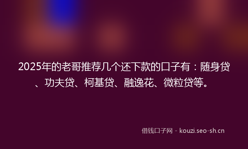 2025年的老哥推荐几个还下款的口子有：随身贷、功夫贷、柯基贷、融逸花、微粒贷等。