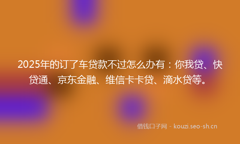 2025年的订了车贷款不过怎么办有：你我贷、快贷通、京东金融、维信卡卡贷、滴水贷等。