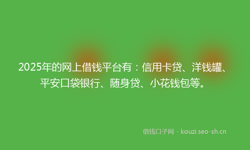 2025年的网上借钱平台有：信用卡贷、洋钱罐、平安口袋银行、随身贷、小花钱包等。