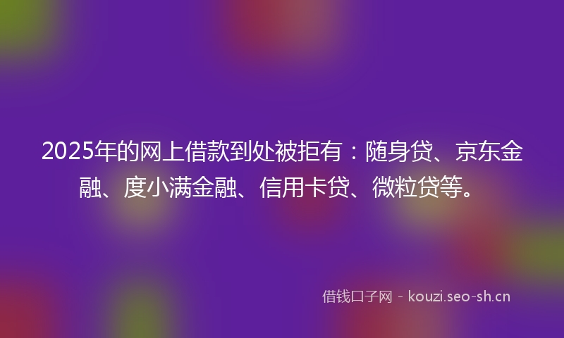 2025年的网上借款到处被拒有：随身贷、京东金融、度小满金融、信用卡贷、微粒贷等。