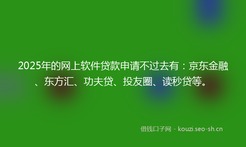 2025年的网上软件贷款申请不过去有：京东金融、东方汇、功夫贷、投友圈、读秒贷等。