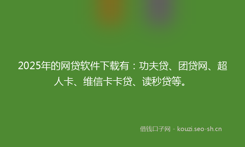 2025年的网贷软件下载有：功夫贷、团贷网、超人卡、维信卡卡贷、读秒贷等。