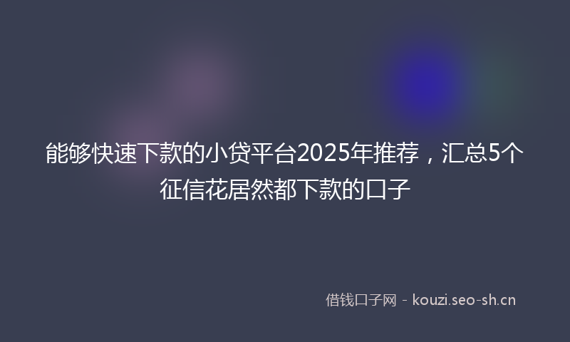 能够快速下款的小贷平台2025年推荐，汇总5个征信花居然都下款的口子