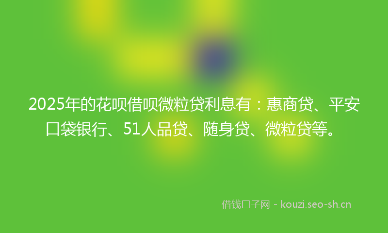 2025年的花呗借呗微粒贷利息有：惠商贷、平安口袋银行、51人品贷、随身贷、微粒贷等。