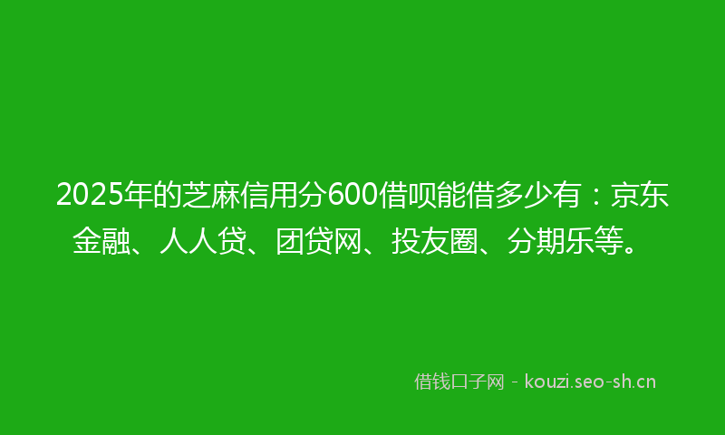 2025年的芝麻信用分600借呗能借多少有:京东金融、人人贷、团贷网、投友圈、分期乐等。