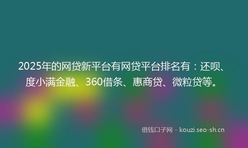 2025年的网贷新平台有网贷平台排名有：还呗、度小满金融、360借条、惠商贷、微粒贷等。