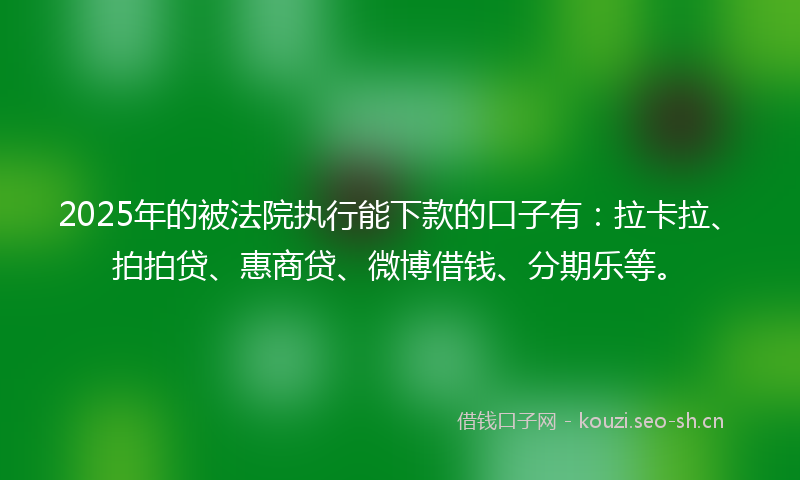 2025年的被法院执行能下款的口子有：拉卡拉、拍拍贷、惠商贷、微博借钱、分期乐等。