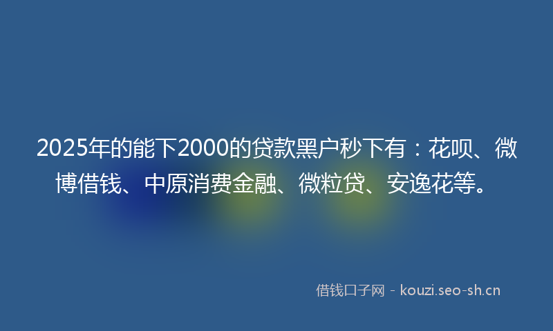2025年的能下2000的贷款黑户秒下有：花呗、微博借钱、中原消费金融、微粒贷、安逸花等。