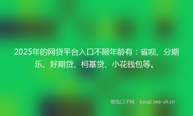 2025年的网贷平台入口不限年龄有：省呗、分期乐、好期贷、柯基贷、小花钱包等。
