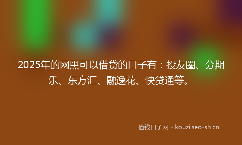 2025年的网黑可以借贷的口子有：投友圈、分期乐、东方汇、融逸花、快贷通等。