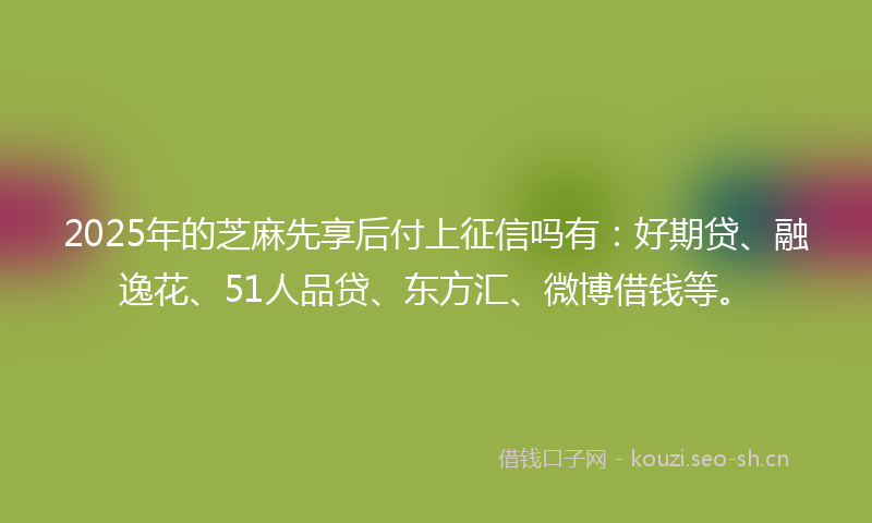 2025年的芝麻先享后付上征信吗有：好期贷、融逸花、51人品贷、东方汇、微博借钱等。