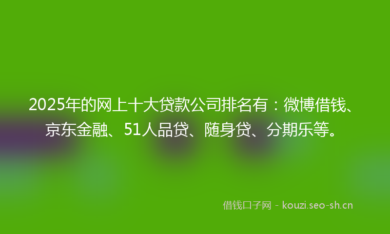 2025年的网上十大贷款公司排名有：微博借钱、京东金融、51人品贷、随身贷、分期乐等。