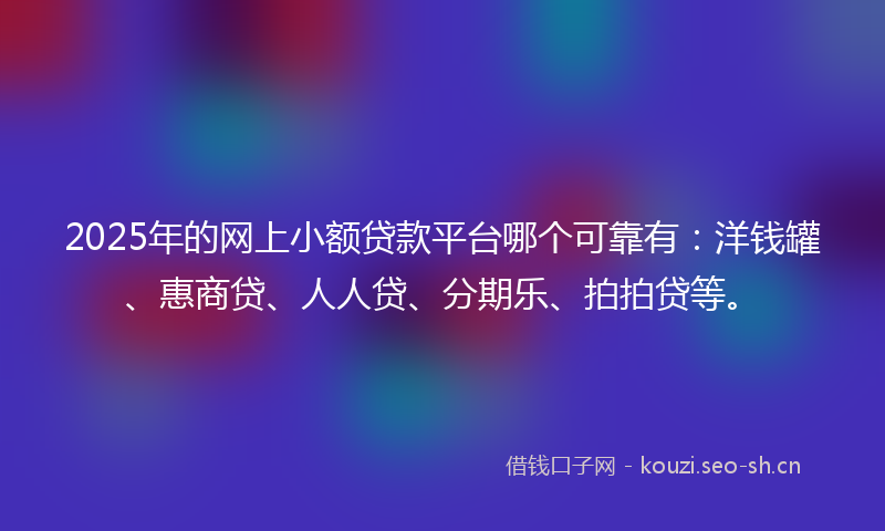 2025年的网上小额贷款平台哪个可靠有：洋钱罐、惠商贷、人人贷、分期乐、拍拍贷等。