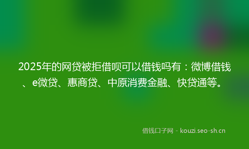 2025年的网贷被拒借呗可以借钱吗有：微博借钱、e微贷、惠商贷、中原消费金融、快贷通等。