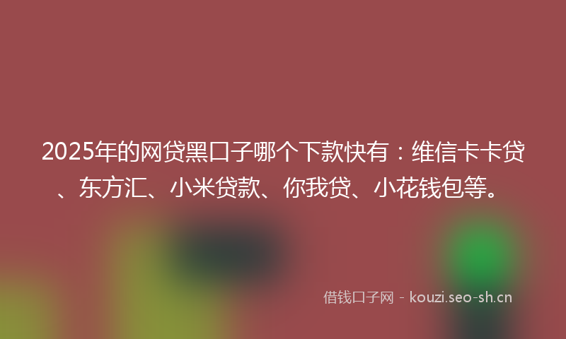 2025年的网贷黑口子哪个下款快有：维信卡卡贷、东方汇、小米贷款、你我贷、小花钱包等。