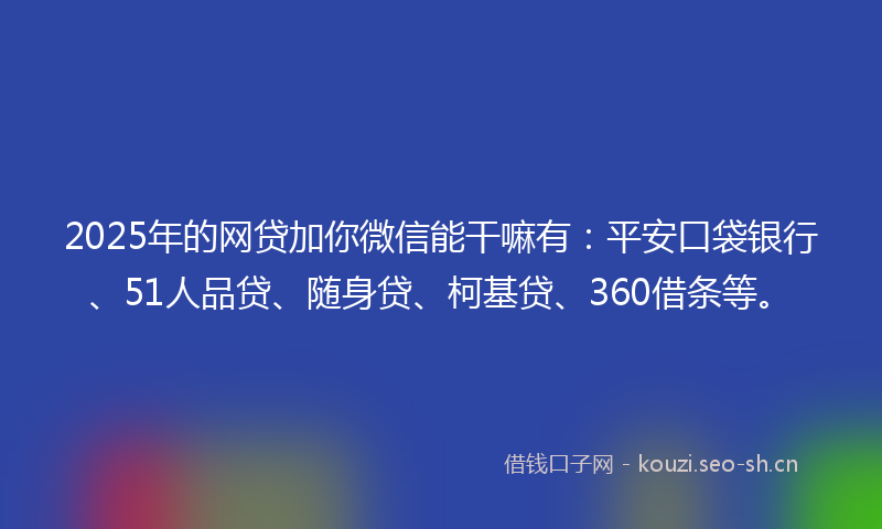 2025年的网贷加你微信能干嘛有：平安口袋银行、51人品贷、随身贷、柯基贷、360借条等。