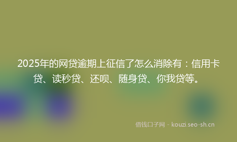 2025年的网贷逾期上征信了怎么消除有：信用卡贷、读秒贷、还呗、随身贷、你我贷等。