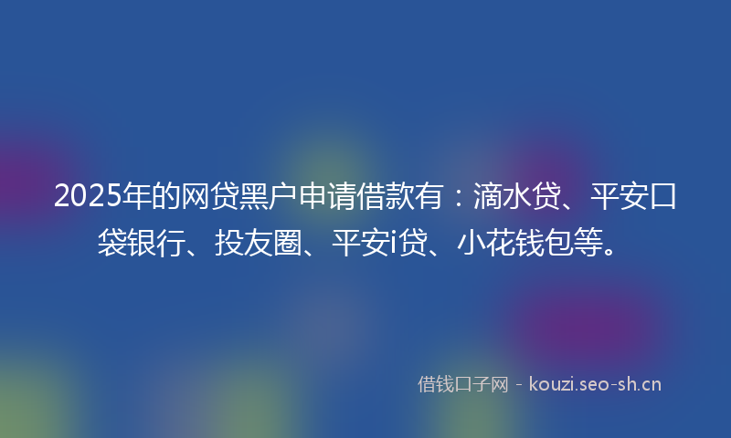 2025年的网贷黑户申请借款有：滴水贷、平安口袋银行、投友圈、平安i贷、小花钱包等。