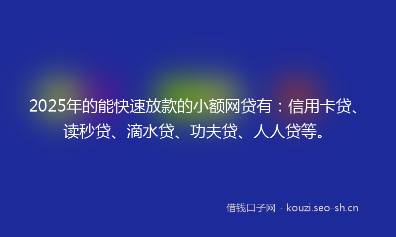 2025年的能快速放款的小额网贷有：信用卡贷、读秒贷、滴水贷、功夫贷、人人贷等。