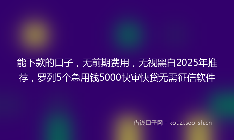 能下款的口子，无前期费用，无视黑白2025年推荐，罗列5个急用钱5000快审快贷无需征信软件