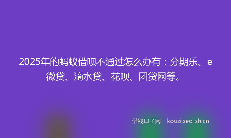 2025年的蚂蚁借呗不通过怎么办有：分期乐、e微贷、滴水贷、花呗、团贷网等。