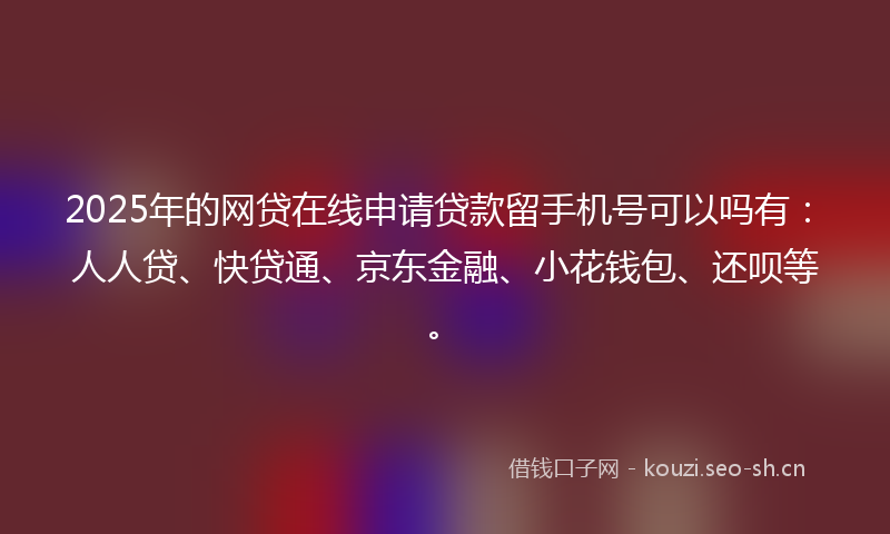 2025年的网贷在线申请贷款留手机号可以吗有:人人贷、快贷通、京东金融、小花钱包、还呗等。