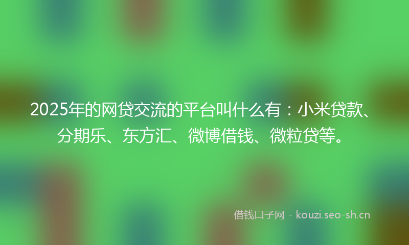 2025年的网贷交流的平台叫什么有：小米贷款、分期乐、东方汇、微博借钱、微粒贷等。